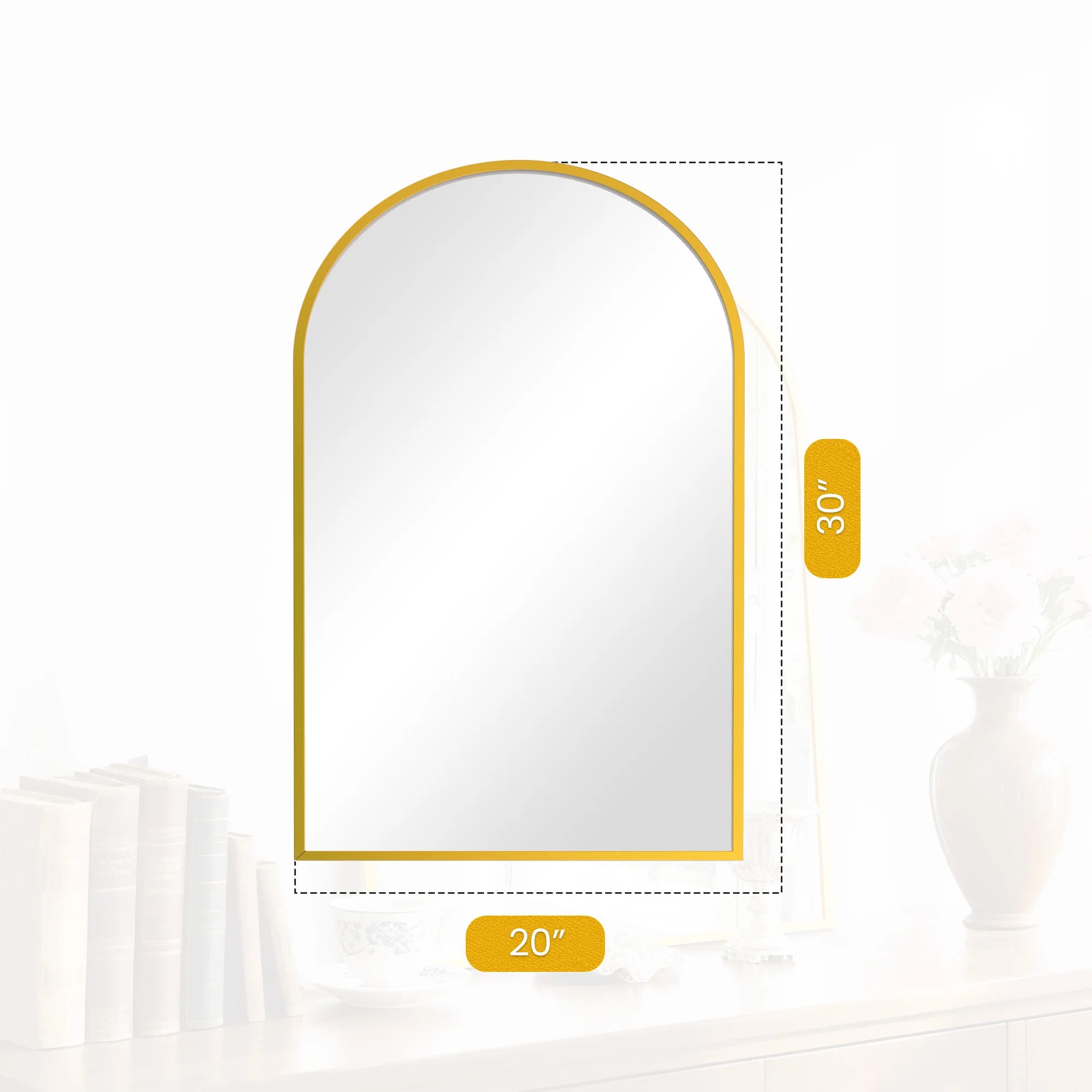 26x38 Arched Wall Mirror with Metal Frame & HD Glass