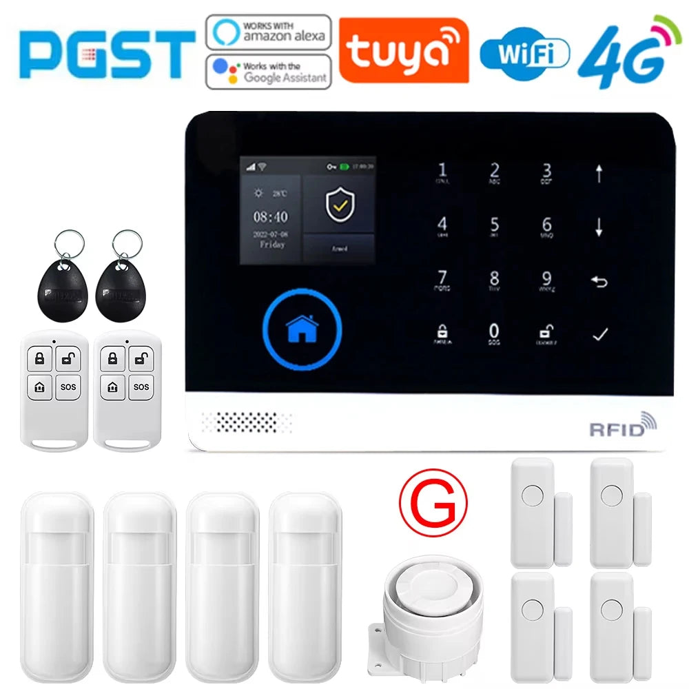 Tuya Wireless home alarm,4G smart home alarm system,WIFI,GSM,Home Security Alarm System Touch Keyboard RFID APP Wireless At hom