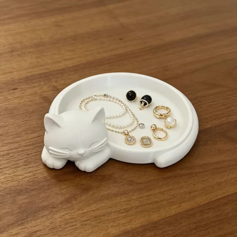 Smykkefad og opbevaringsbakke formet som en kat, 12 cm