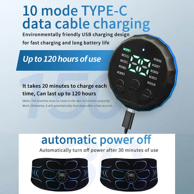 EMS Muscle Stimulator Abdominal Toning Belt Smart Muscle Toner Recharge Body Shaping Massage Belt Weight Loss Fitness Equipment