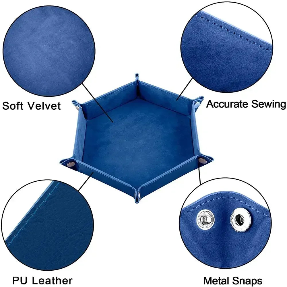Bandeja hexagonal para dados, dobrável, em pele sintética PU, para jogos de dados como RPG, DND e outros jogos de mesa