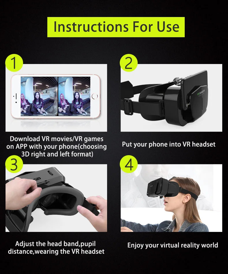 VR brýle 3D virtuální realita, headset, helma, čočky, brýle, chytré pro smartphony, mobilní hry, sada Viar Viewer