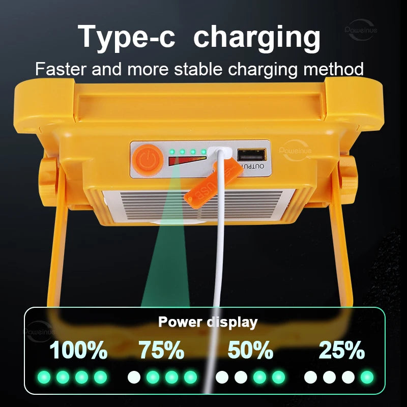 Újratölthető napelemes kempinglámpa, 20000 mAh, IP66