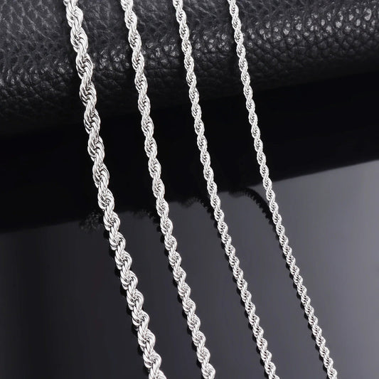 1 piece 925 sterling silver Width 2mm/3mm/4mm Rope Chain Necklace/Bracelet For Men Women Man Fashion Chain Necklace