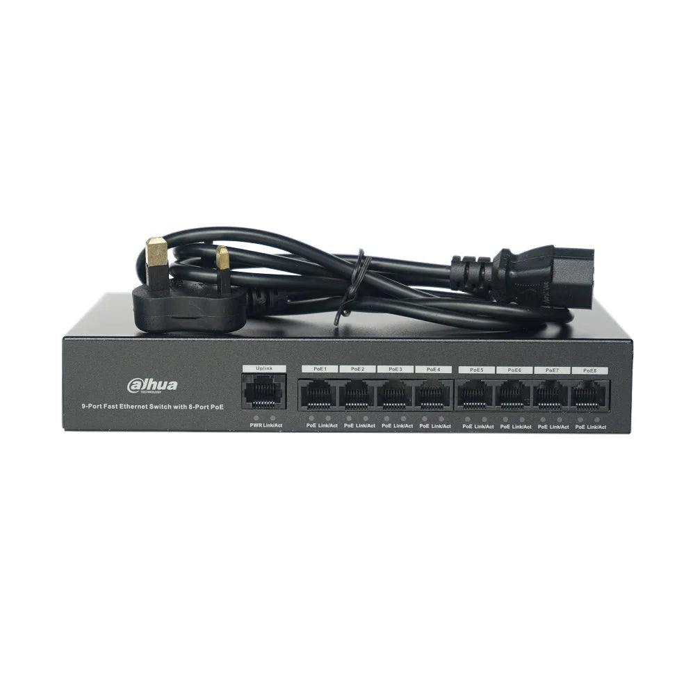 Dahua DH-S1300C-8ET1ET-DPWR 8-Port PoE Switch (Unmanaged), Support IEEE802.3af, IEEE802.3at standard, POE Network Switch