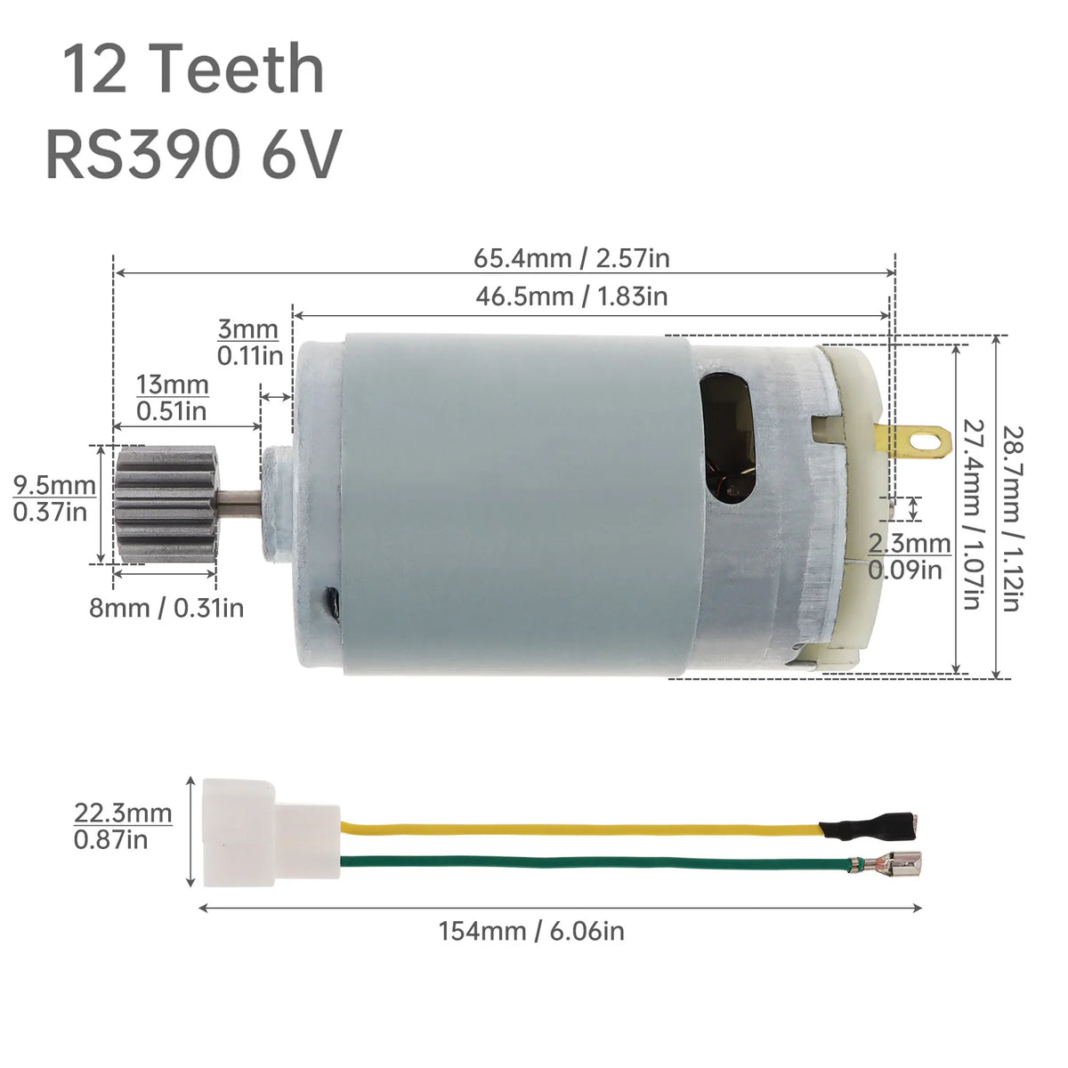 R380 R390 12-Tooth Gear Motor, 6 V or 12 V, Ride-On Car