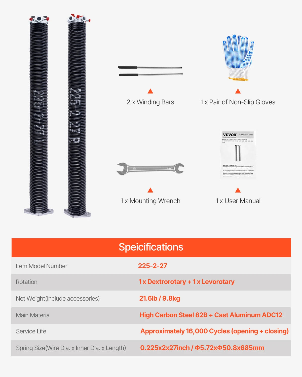 Garage Door Torsion Springs Pair 16,000 Cycles Black Coated Replacement