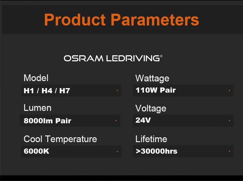 OSRAM 24V LED ZX2.0 Luci Anabbaglianti da Trazione H1 H4 H7 110W 8000LM Super Potenza Luce 6000K Freddo Bianco Aggiornamento Sostituzione Luce Alta-Bassa Potenza