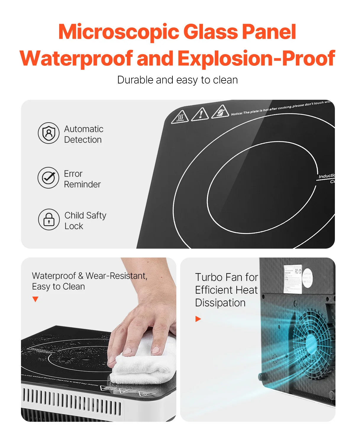 Portable Induction Cooktop 1500W with 9 Heat Levels & Timer