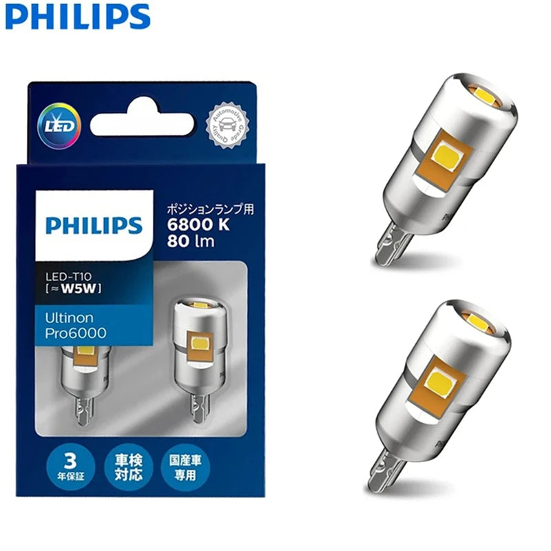 Philips LED T10 W5W 6800K 6000K 80LM Ultinon Pro6000 Blue White Bright Car Park Lamps Interior Plate Boot Light