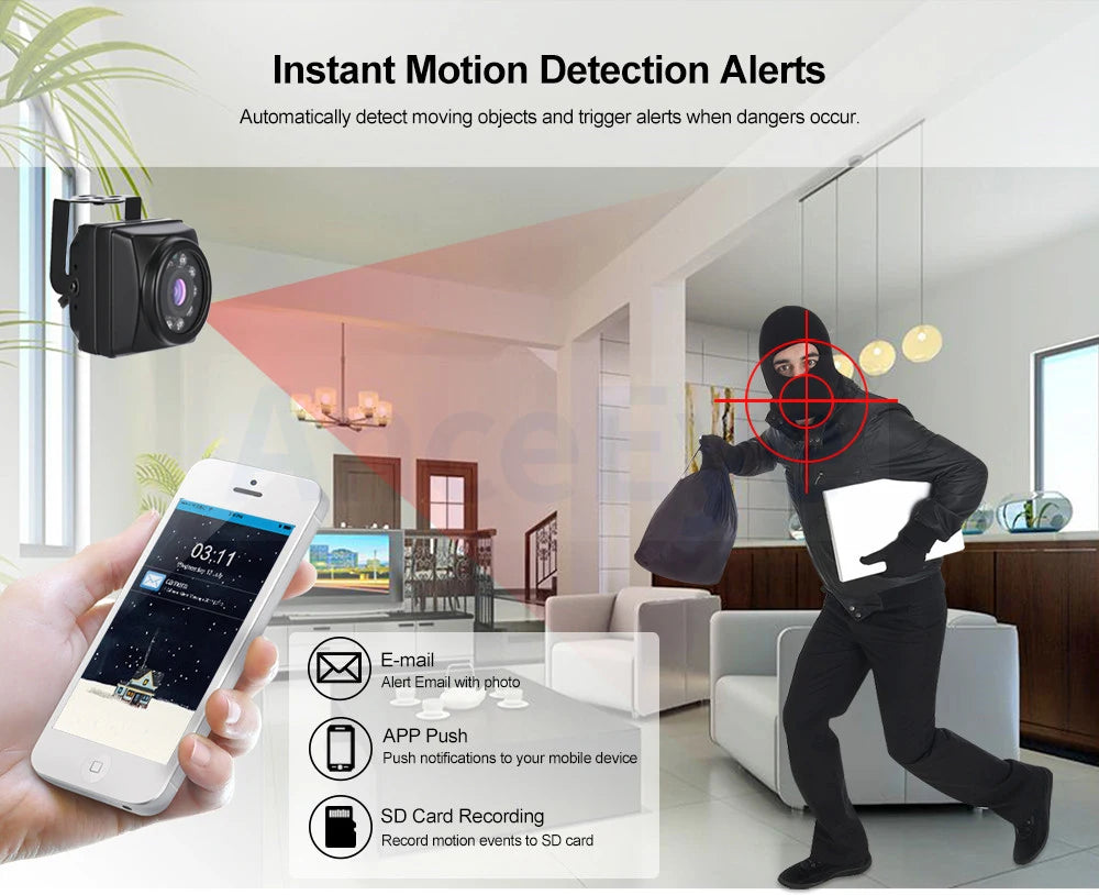 Cámara de seguridad IP 4K mini con audio, visión nocturna, impermeable