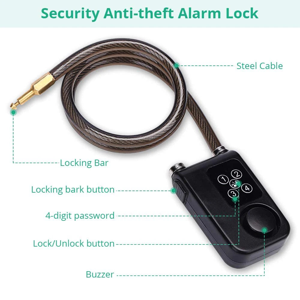 Bicycle Cable Alarm Lock with Remote
