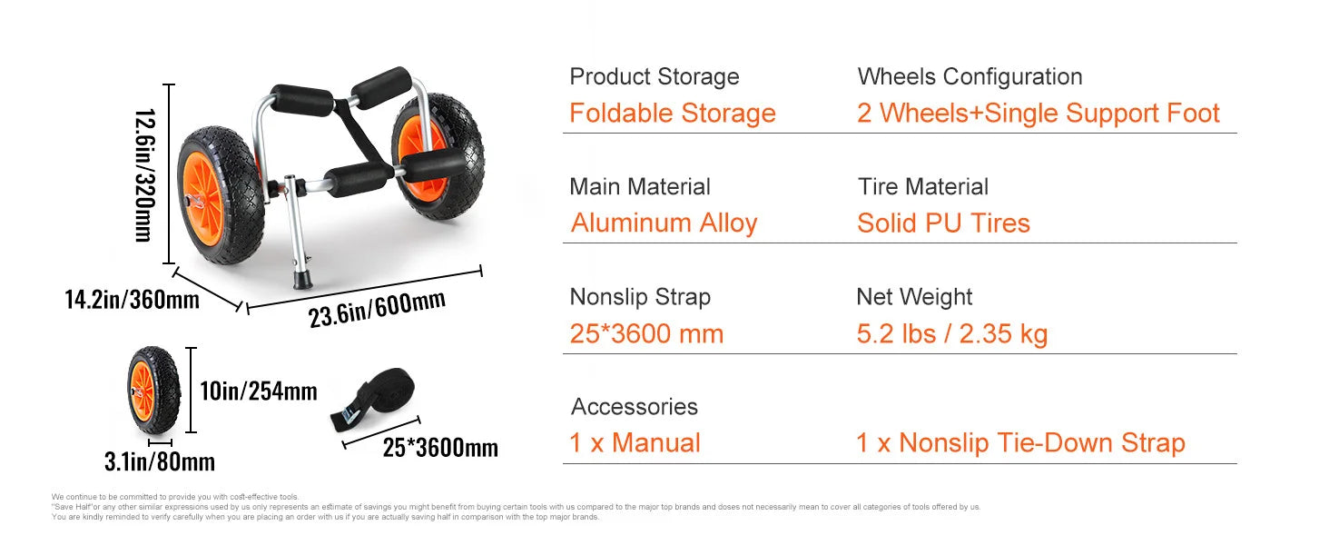 Foldable Kayak Cart with All‑Terrain Tires