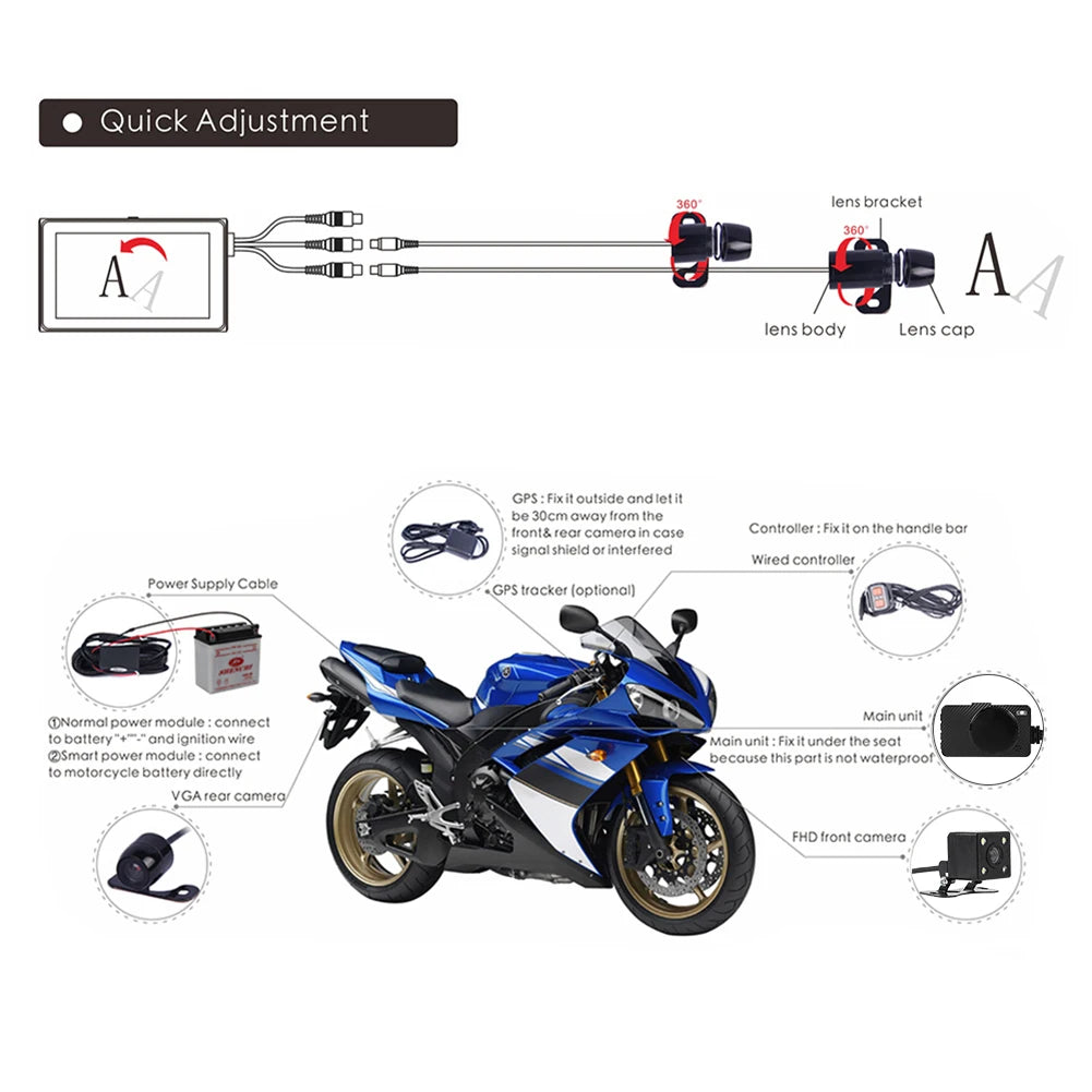 1080P HD 3.0 inch SE300 Motorcycle DVR Front+Rear View RGB Display Screen Motorcycle Dash Cam Digital Video Recorder Dash Cam