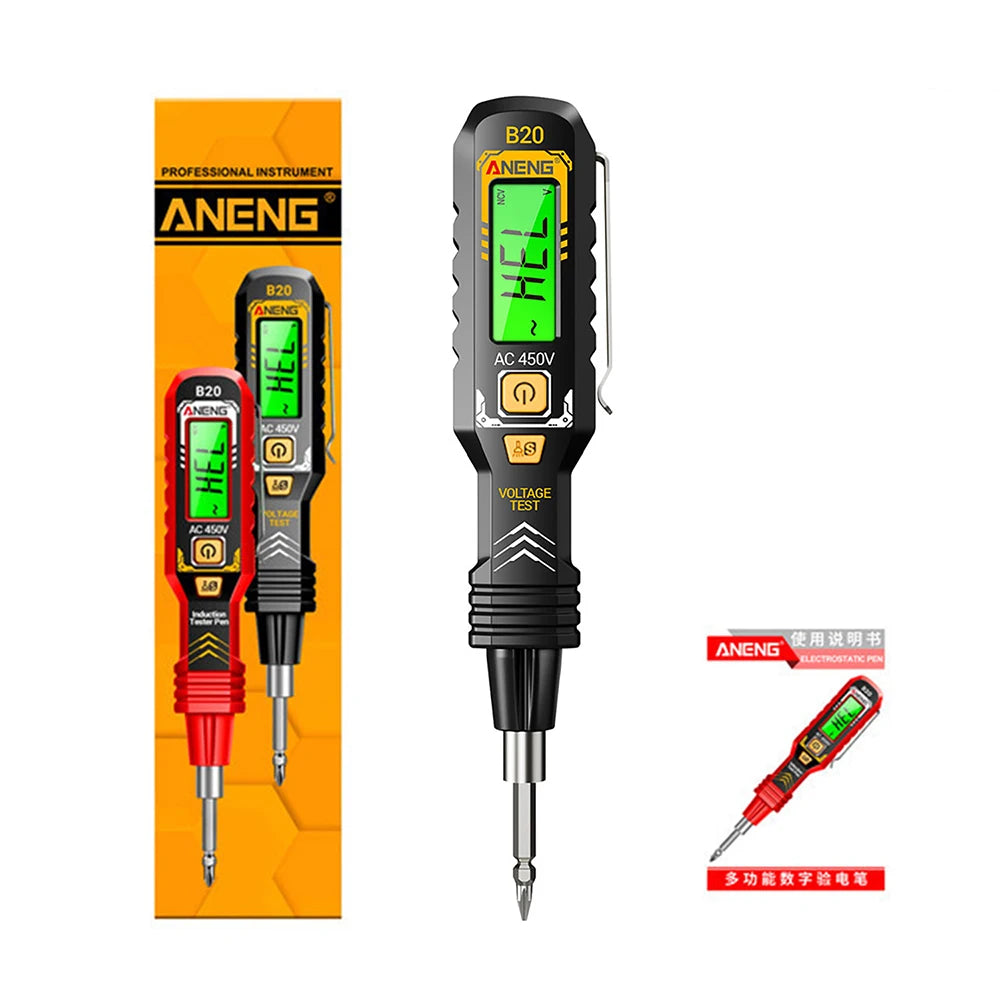 ANENG B20 Digitaler Spannungsprüfstift mit Taschenlampe, hochpräziser Schraubendreher, elektrischer Induktionsprüfstift