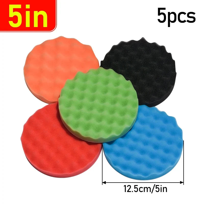 Five-Piece Sponge Polishing Pad Set, 5-7 Inch Options