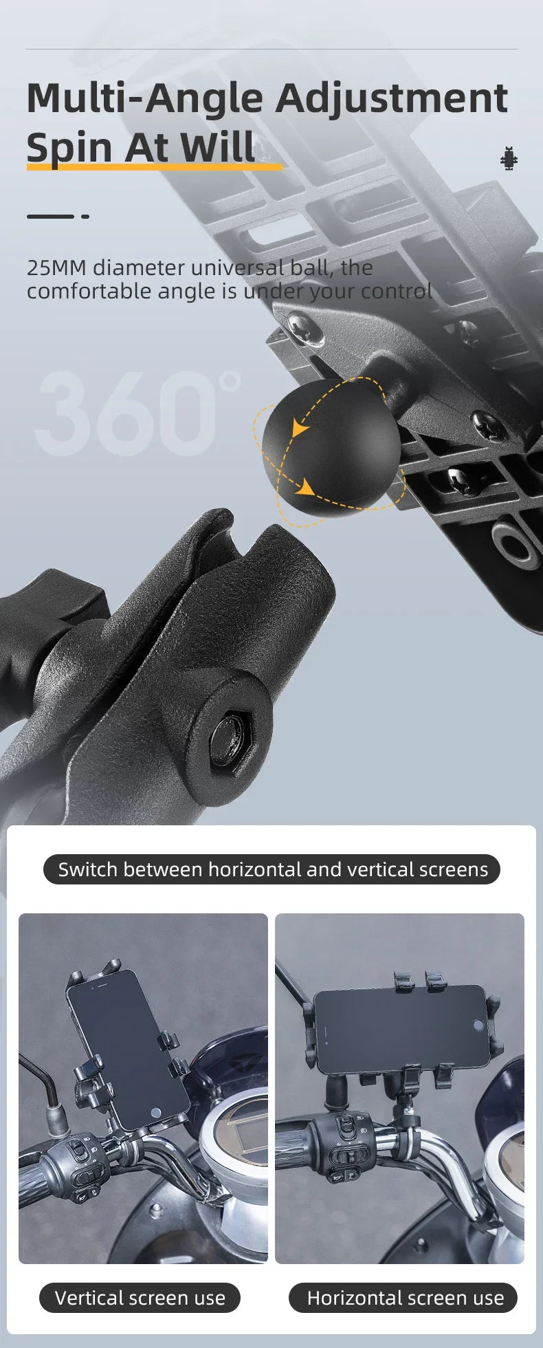 Motorcycle Phone Holder with Shock Absorption