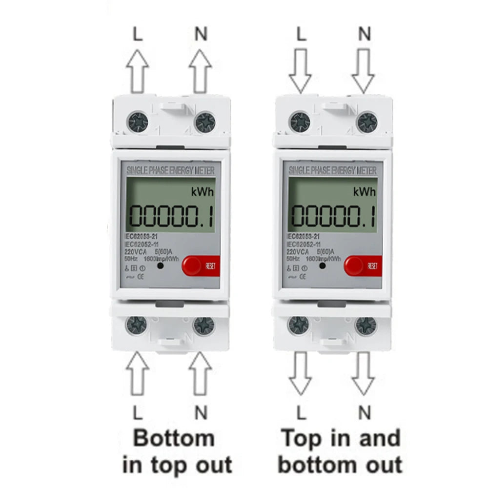 Single-Phase DIN-Rail kWh Meter, 220 V, 5(60) A
