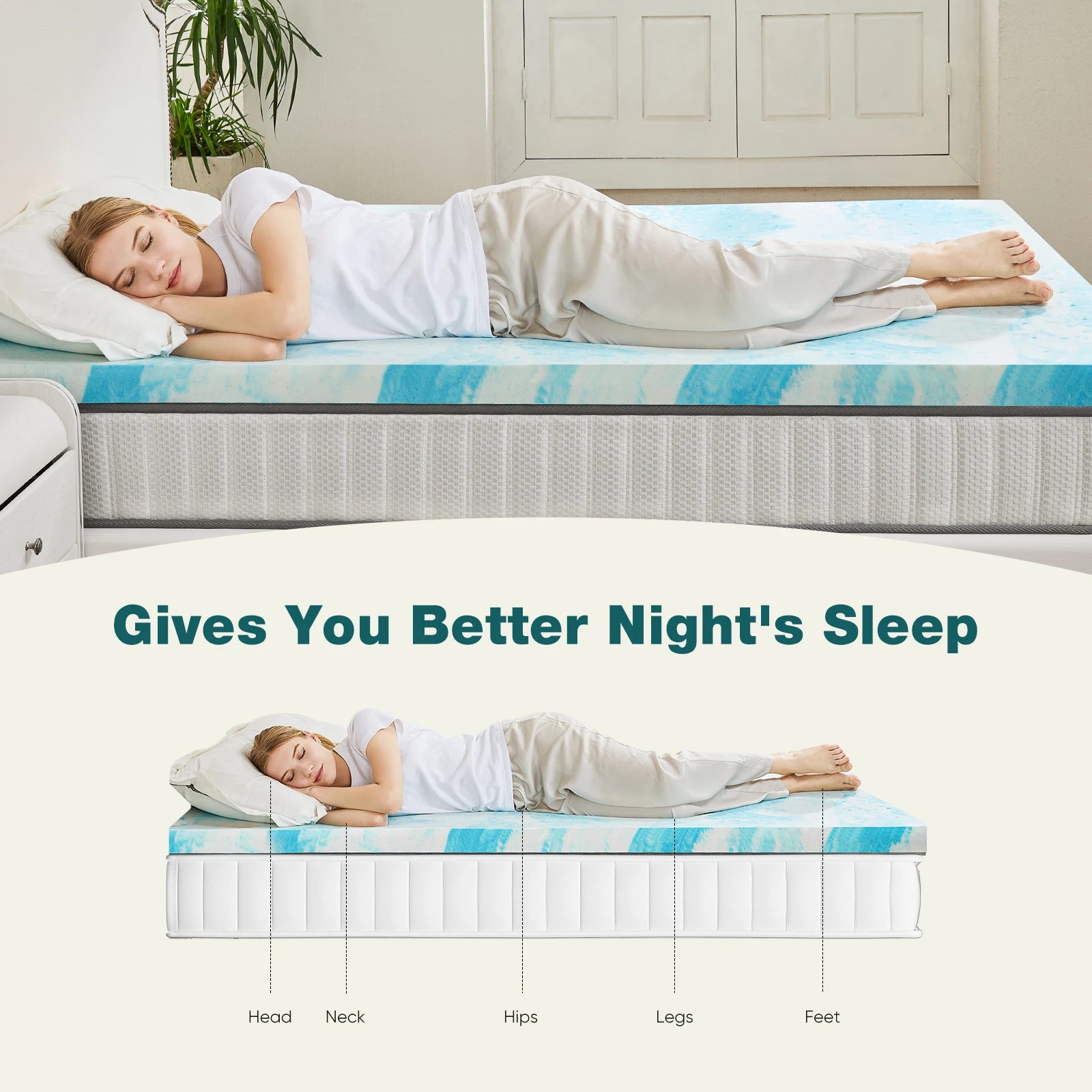 Gel Memory Foam Mattress Topper Cooling Soft Breathable Sleep Layer