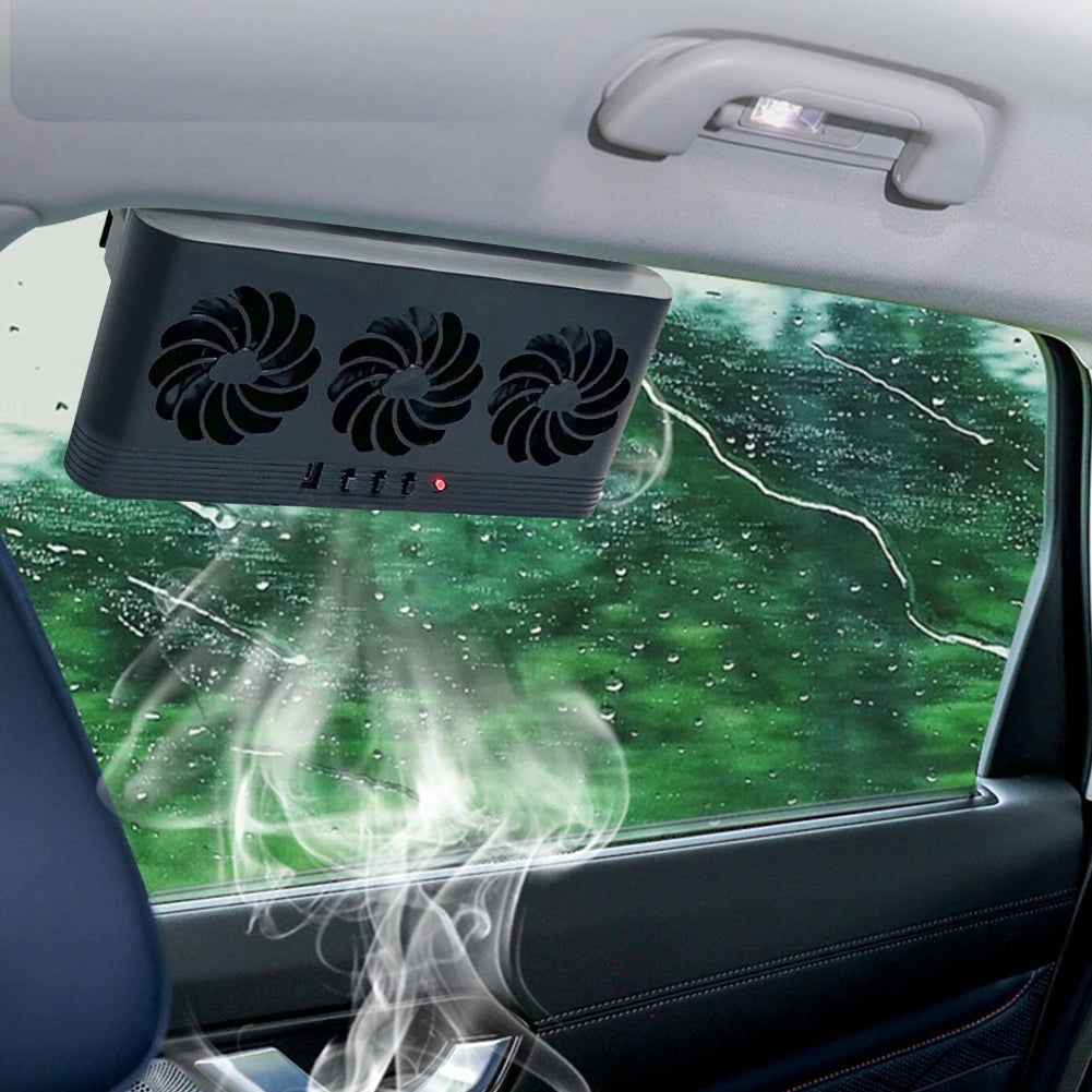 Solar Car Exhaust Fan with 3 Air Outlets and USB Power