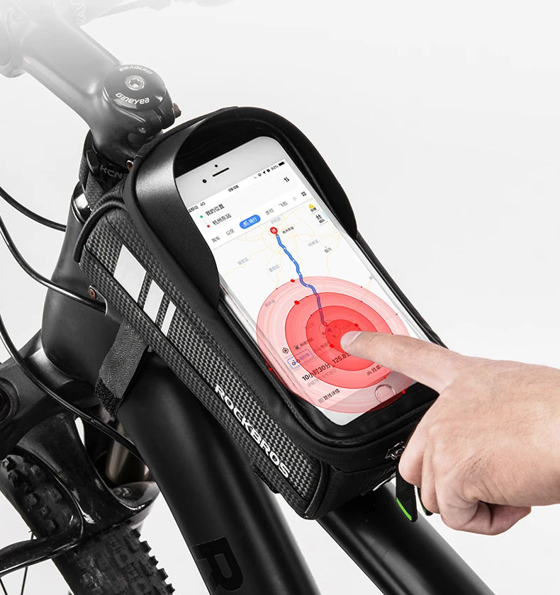 Borsa per telaio bici resistente all'acqua con supporto per telefono con schermo touch