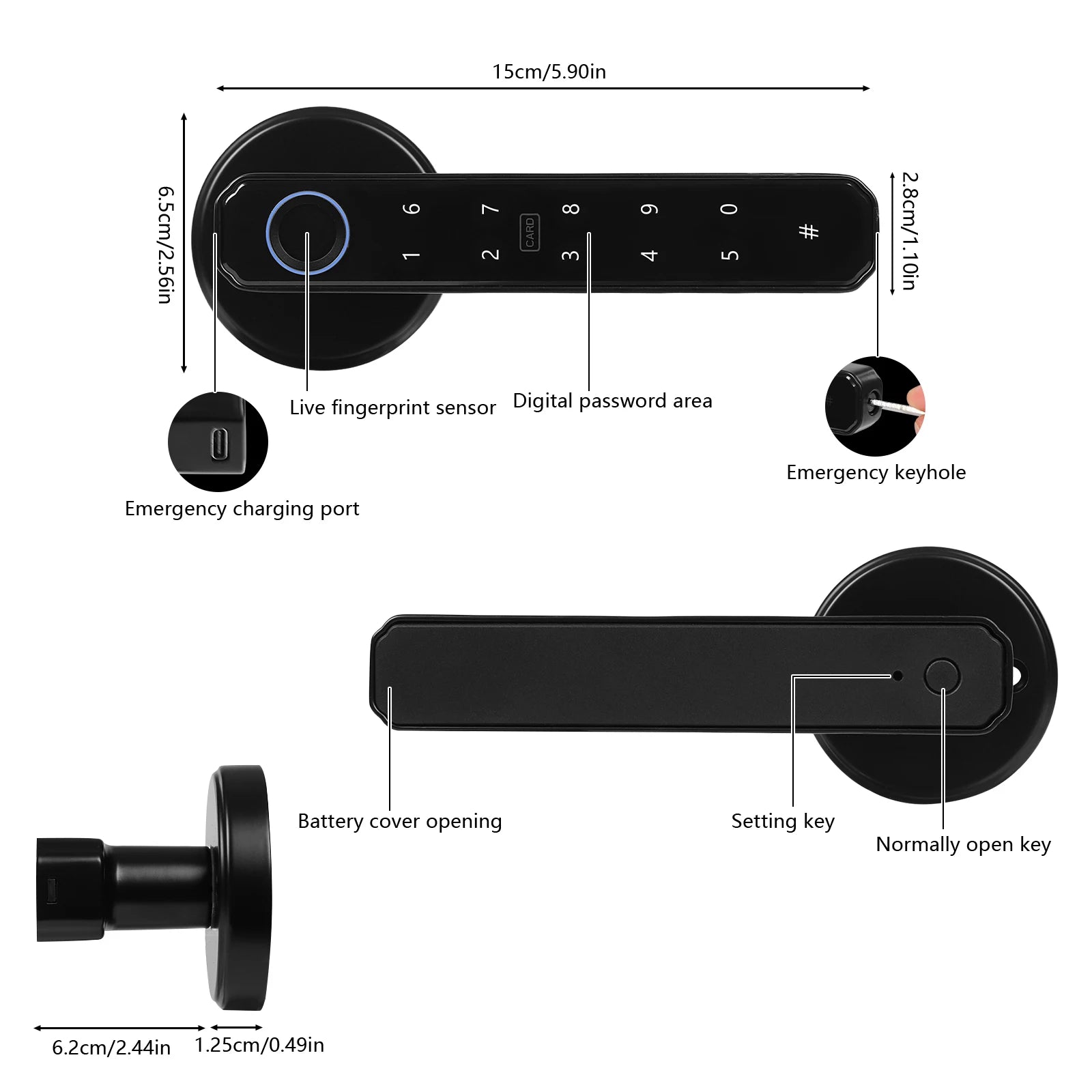 4-in-1 Electronic Fingerprint Door Lock with Password, IC Card and Key
