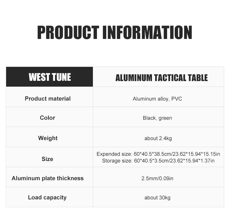 Aluminum Alloy IGT Tactical Folding Table with Adjustable Legs