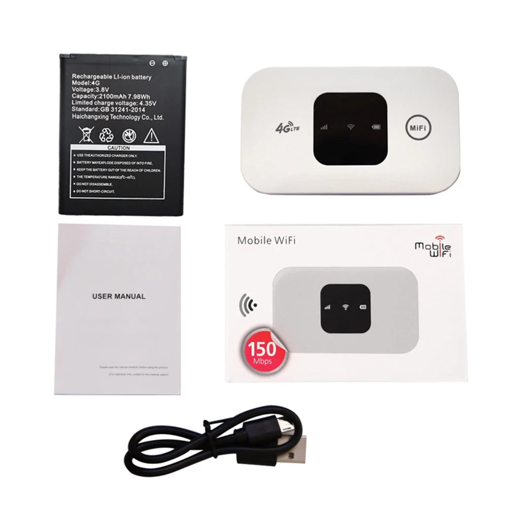 4G LTE Pocket WiFi Router with SIM Card Slot, 2100mAh Battery, 150Mbps