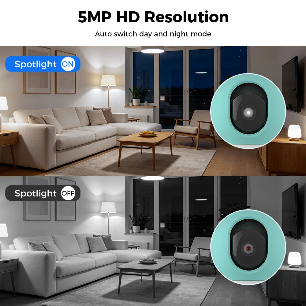 5MP WiFi PTZ Indoor Security Camera with Two-Way Audio