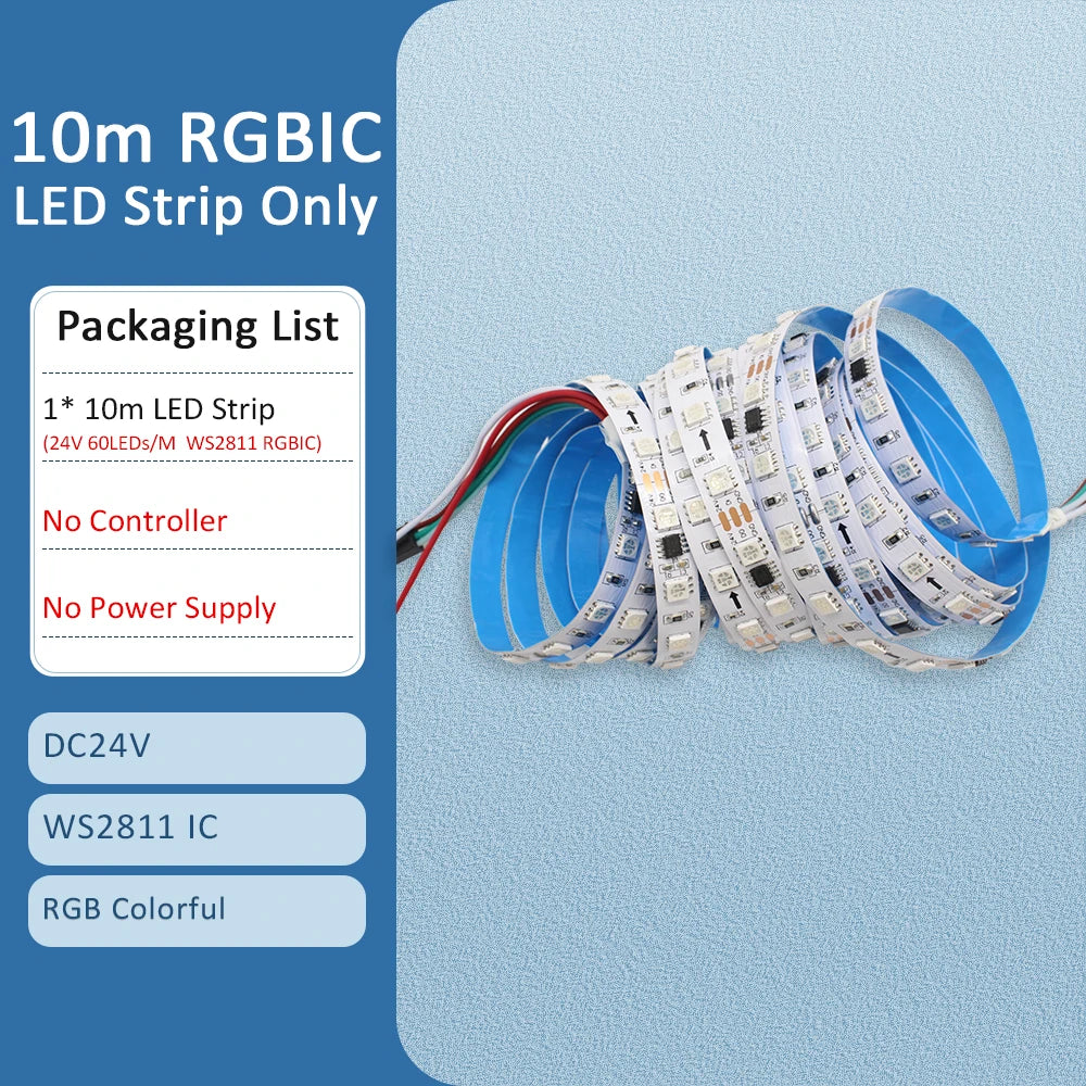 LED-stripe RGBIC 5050 24V WS2811 5M 10M 15M 20M RGB IC løpende vannstrømmende lys tape diodebånd romdekorasjonslampe