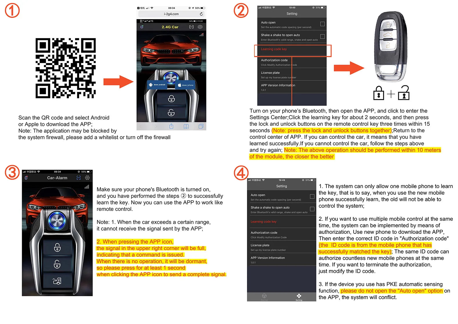 Car Alarm Keyless Entry & Remote Start System with Push Start