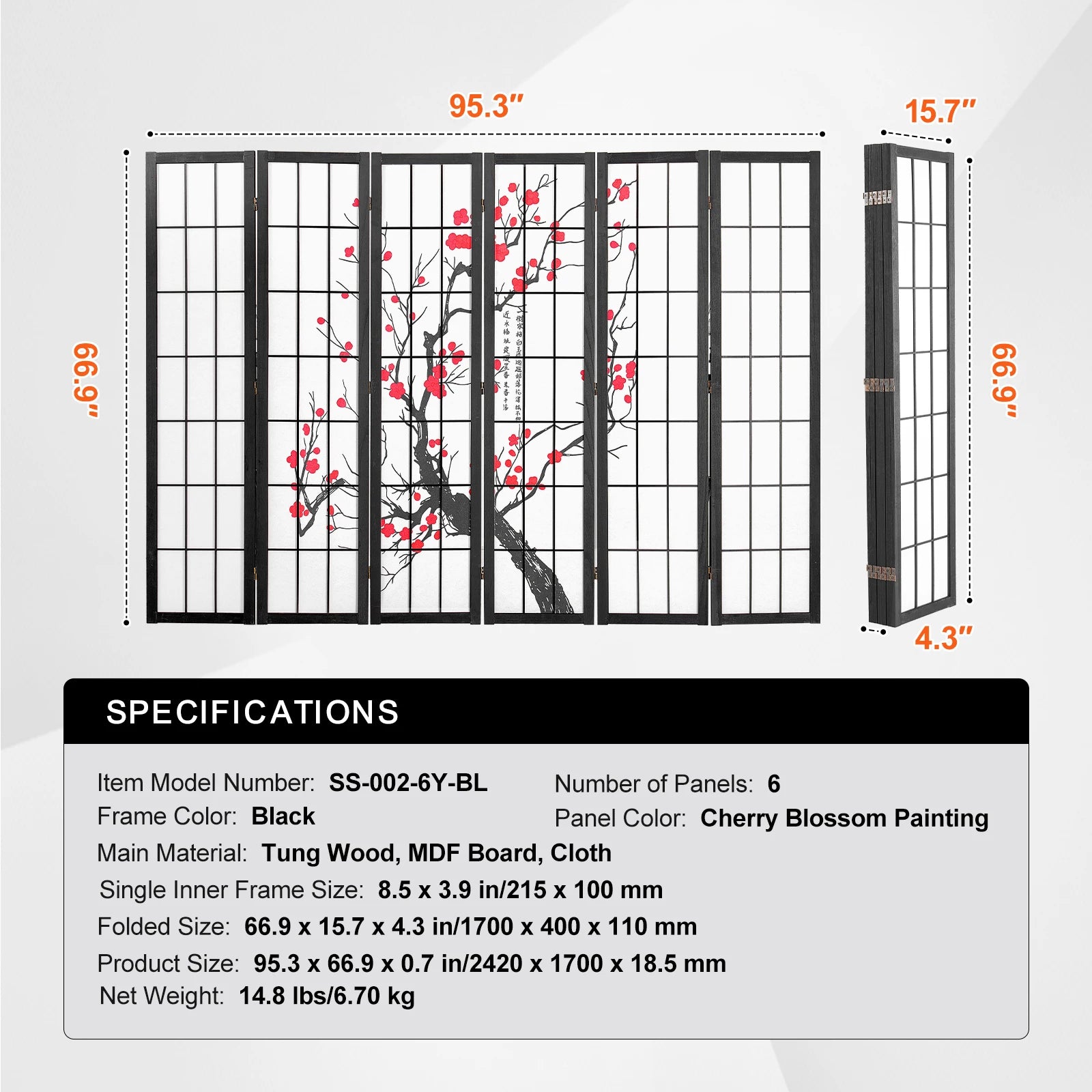 Japanese Wooden Folding Room Divider Privacy Screen Panels