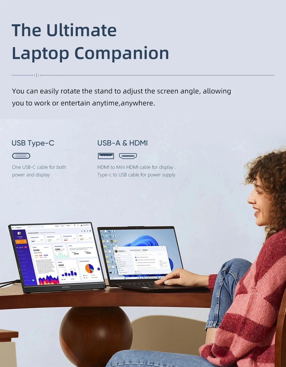 ARZOPA 16calowy 2K przenośny monitor 16:10 ekran IPS z mini HDMI typu C drugi wyświetlacz do MAC/laptopa/PC/Xbox/PS4/5/Switch,Z1RC