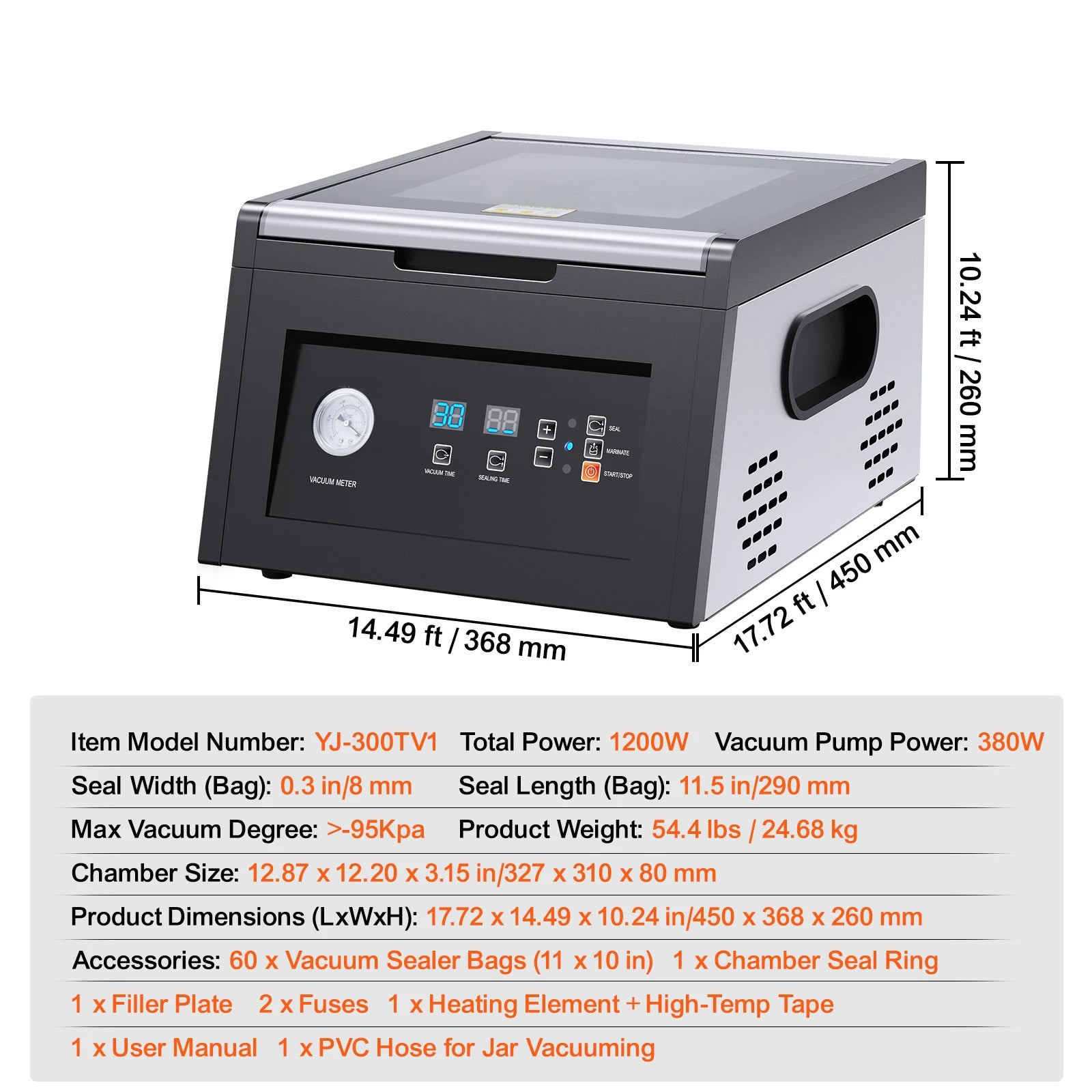 380W Chamber Vacuum Sealer with 11.5in Seal Bar for Wet Foods