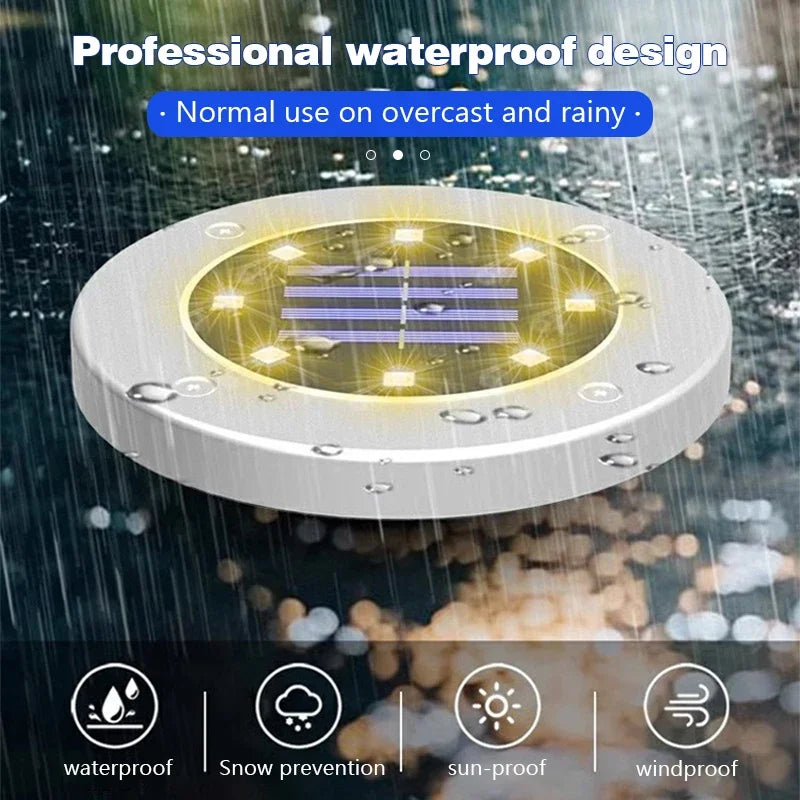 Luz solar de jardim em forma de disco, IP65, do anoitecer ao amanhecer, 4–20 LED