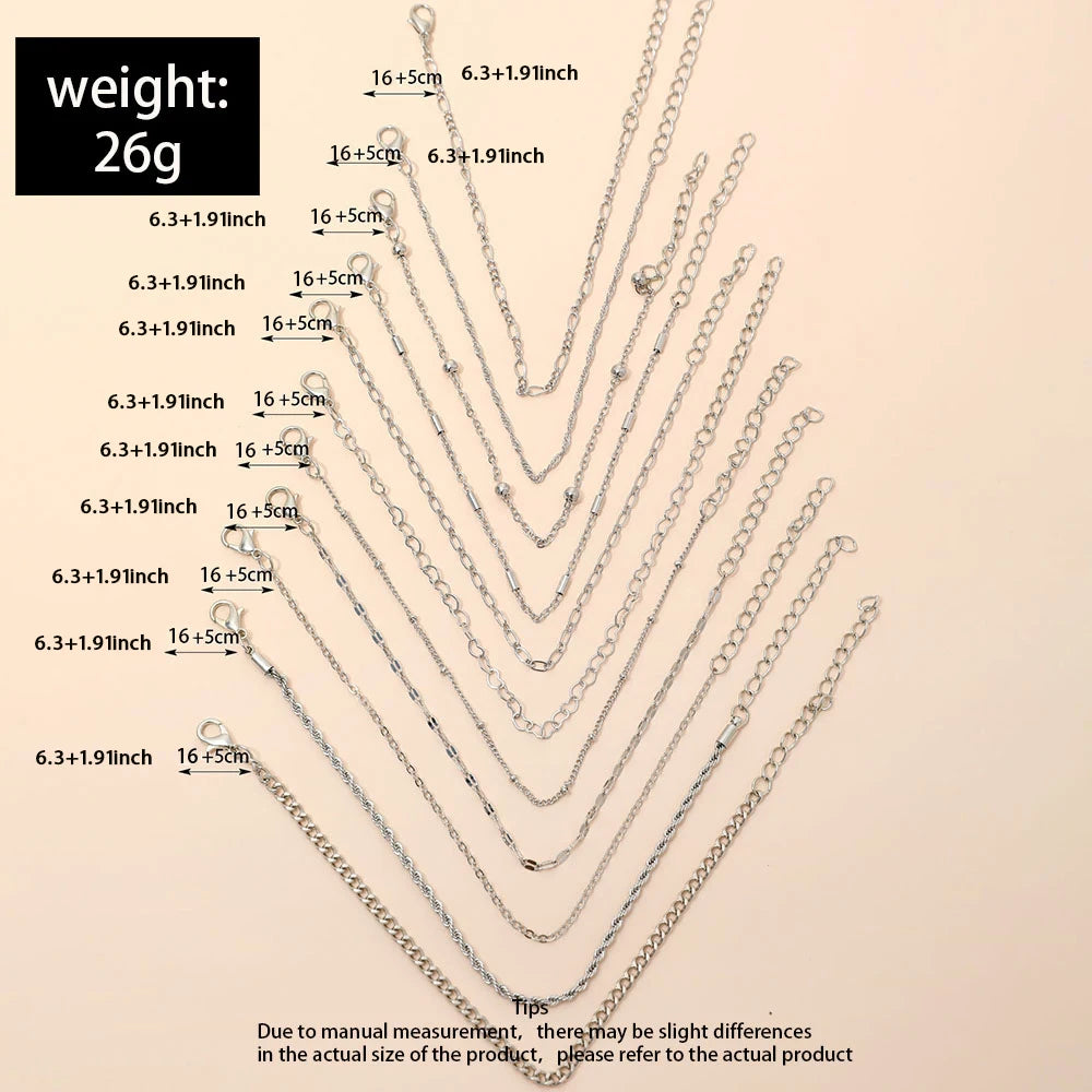 11pcs/Set Stylish Simple Punk Style Heart Beaded Splicing Hollow Chain Bracelet Set Suitable For Women's Daily Wear Gift Giving