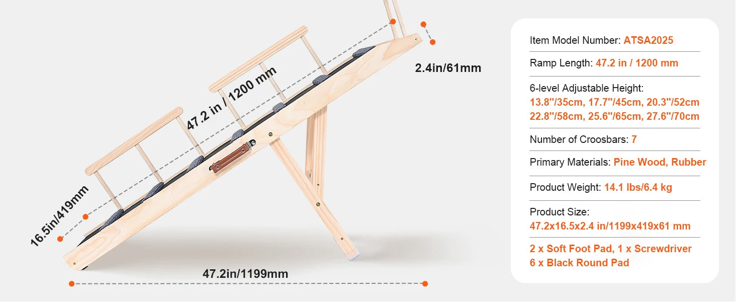 Rampa para perros SucceBuy, plegable, antideslizante, alta, ajustable, de madera, rampa para mascotas, eliminable, para perros pequeños y mayores, escaleras para sofá, automóvil, cama.