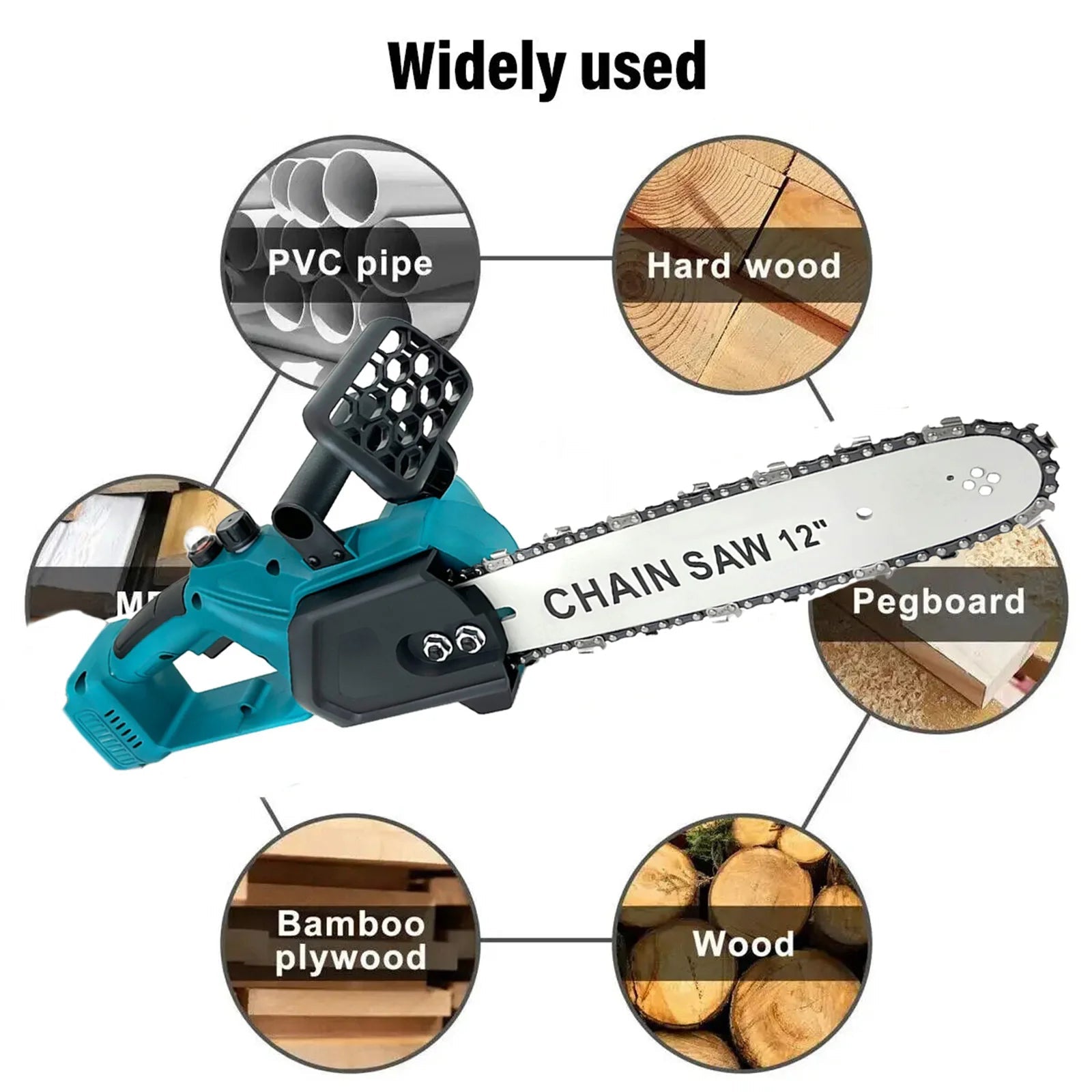 2x Battery 12'' Electric Cordless Chainsaw Power Wood Cutter Saw For Makita 18V with oil system