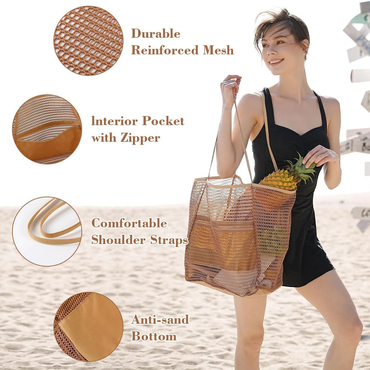 Grande borsa da spiaggia in poliestere con apertura superiore