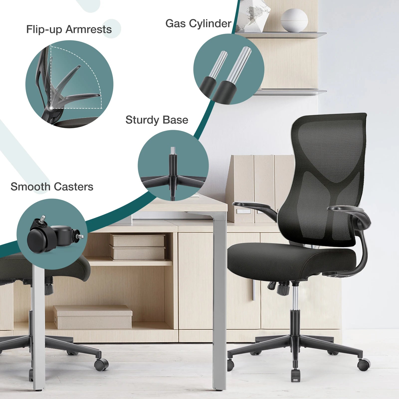 Ergonomic Mesh Office Chair with Lumbar Support & Flip-Up Arms