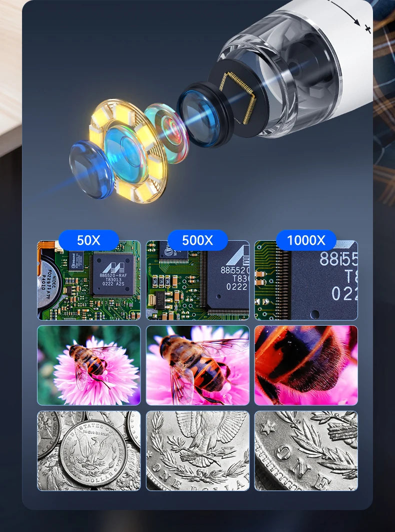 1000X 4.3" LCD Digital Microscope 1080P Coin Microscopio 8 LED Lights USB Magnifier Soldering Repair Video Microscope for Coin