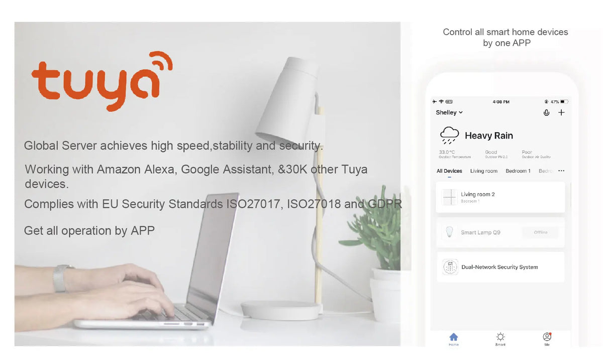 Tugard Tuya Okos Otthon Betörésvédelmi Riasztó, WIFI GSM Biztonsági Rendszer, PIR mozgásérzékelő és ajtó/ablak-érzékelő, mobileszköz-vezérlés, kompatibilis Alexa