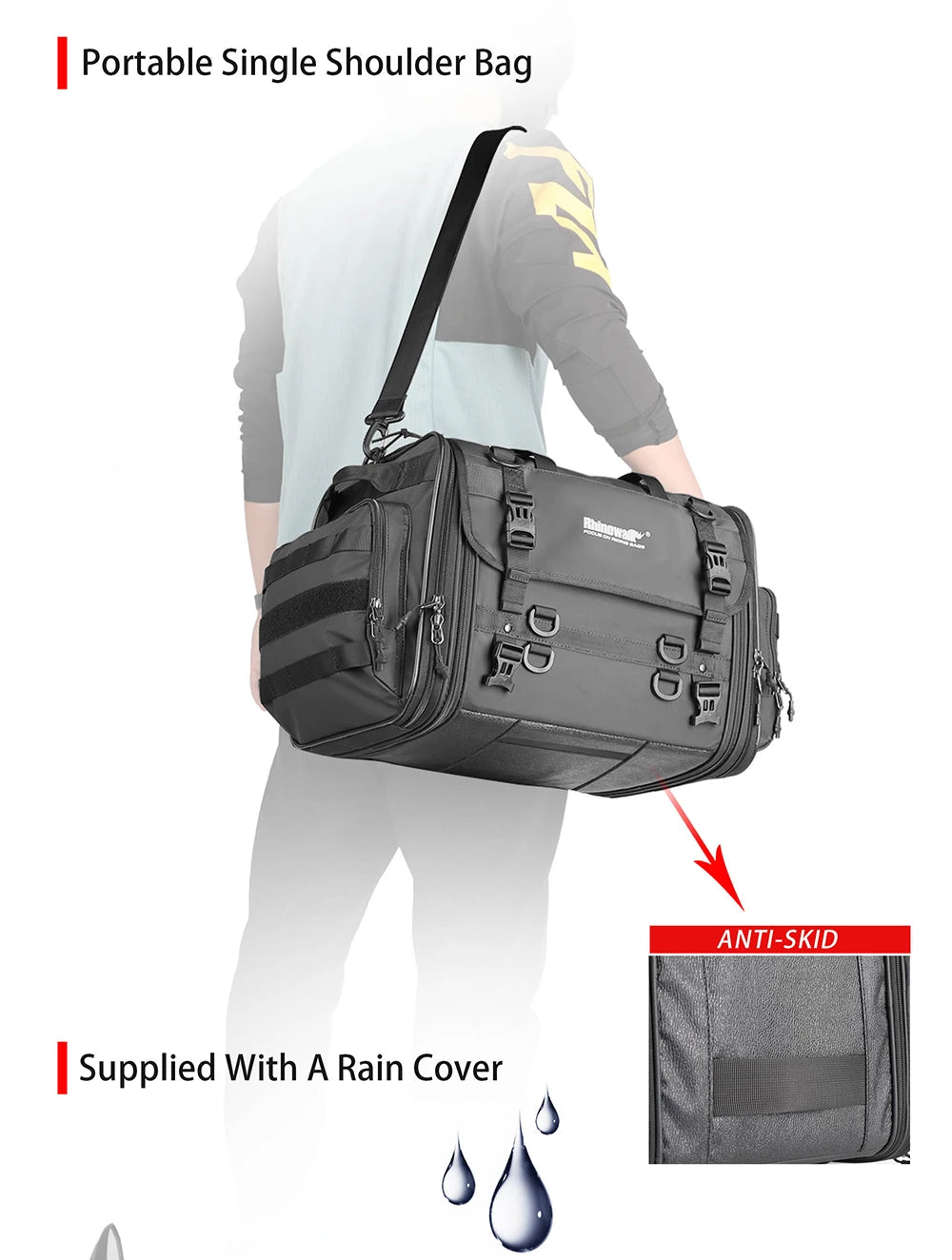 Motorcycle Tail Bag Expandable Luggage 19L–80L Rack Trunk Storage