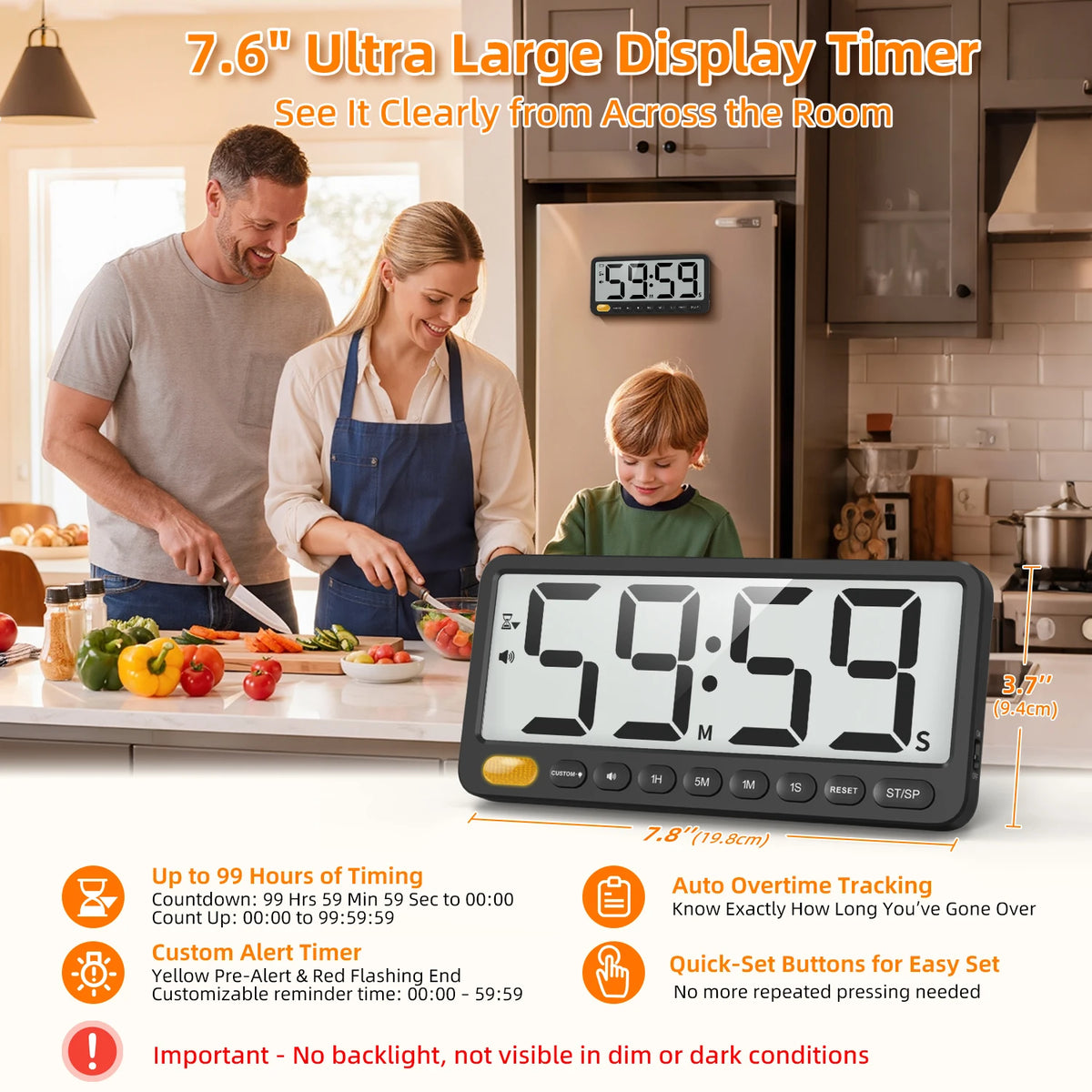 7.6 Inch Digital Kitchen Timer with Memory and Silent Mode