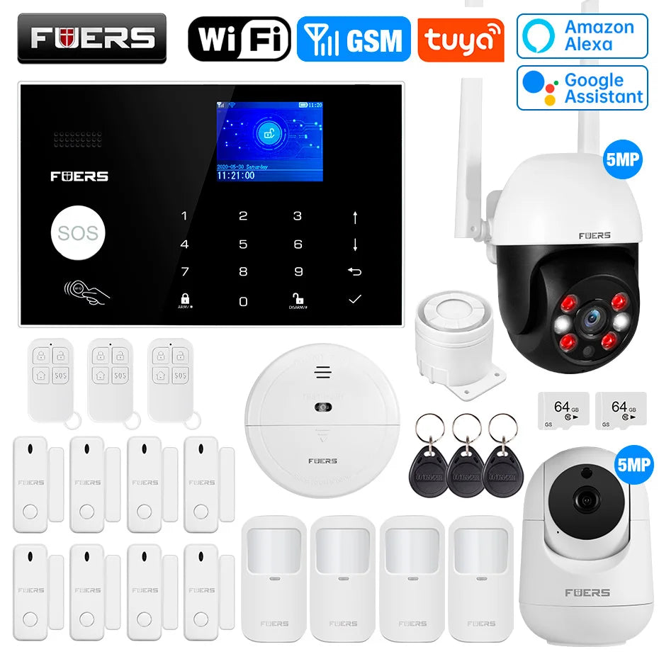 FUERS G30 Wireless WIFI GSM Alarm System Home Burglar Security Alarm System Tuya Smart APP Control with Door and Motion Sensor