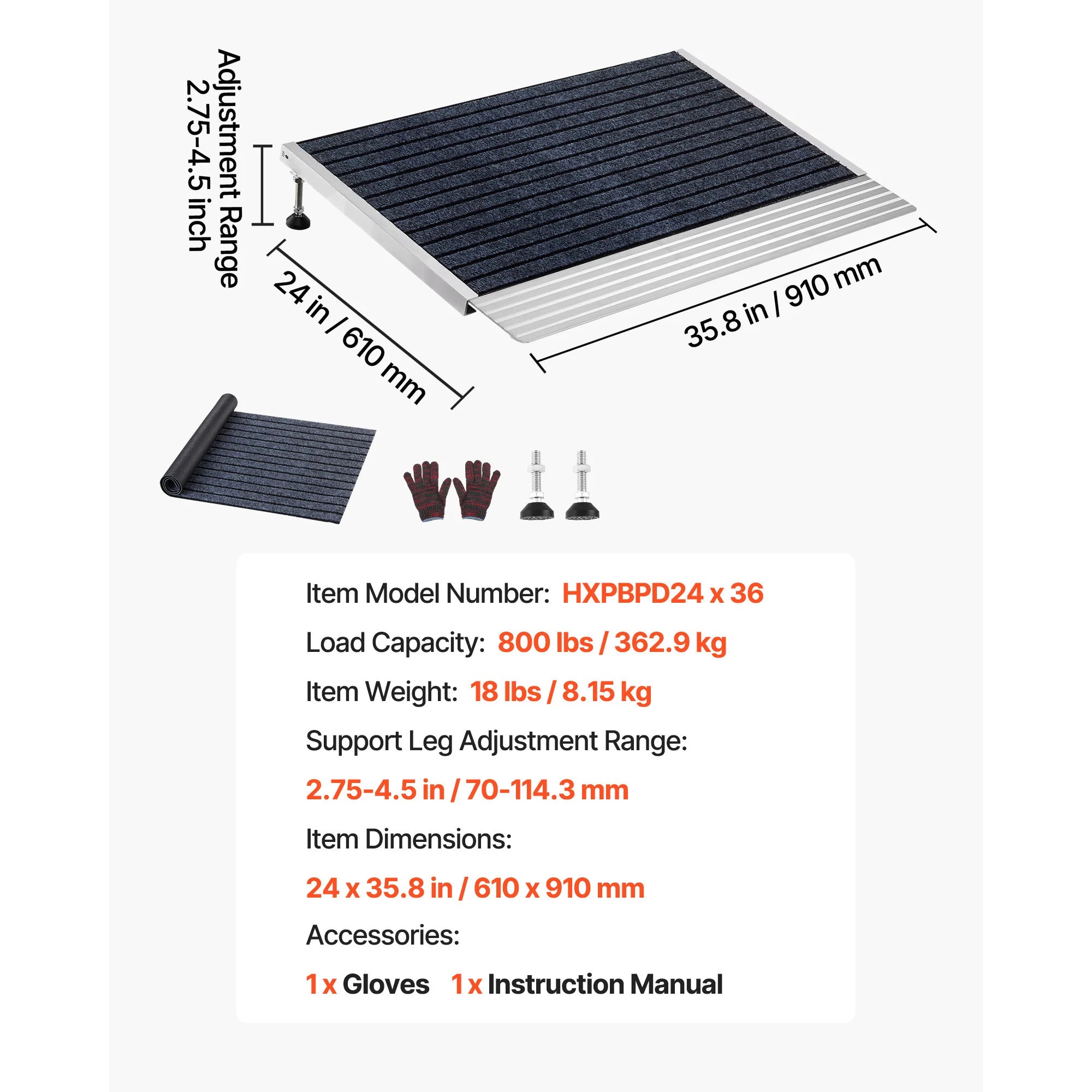 SucceBuy 24x36in / 36x36in Non-Slip Threshold Ramp with Adjustable Height Platform Aluminum Door Threshold Ramps for Doorways