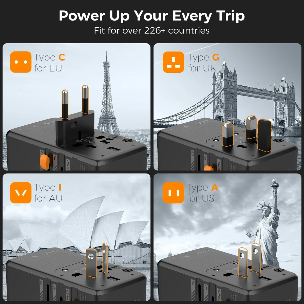 Universal Travel Adapter - USB Power Options