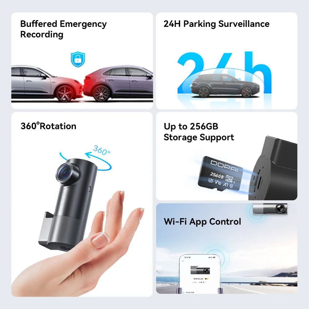 2K 1440P Dash Camera WiFi DVR 121° FOV Night Vision Voice Control Parking Monitor