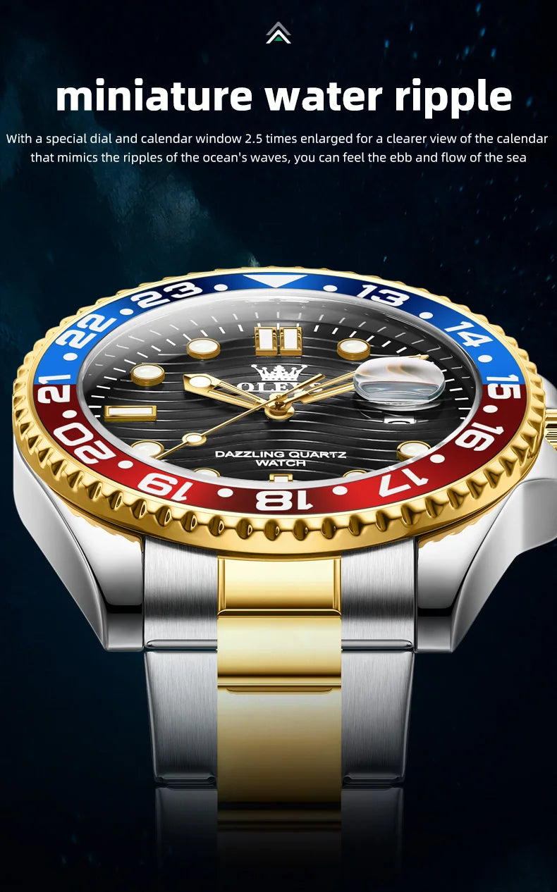 OLEVS New Quartz Watch for Men Stainlss Steel Strap Diving Series Colorful Bezel Fashion Luxury Brand Original Men's Wristwatch