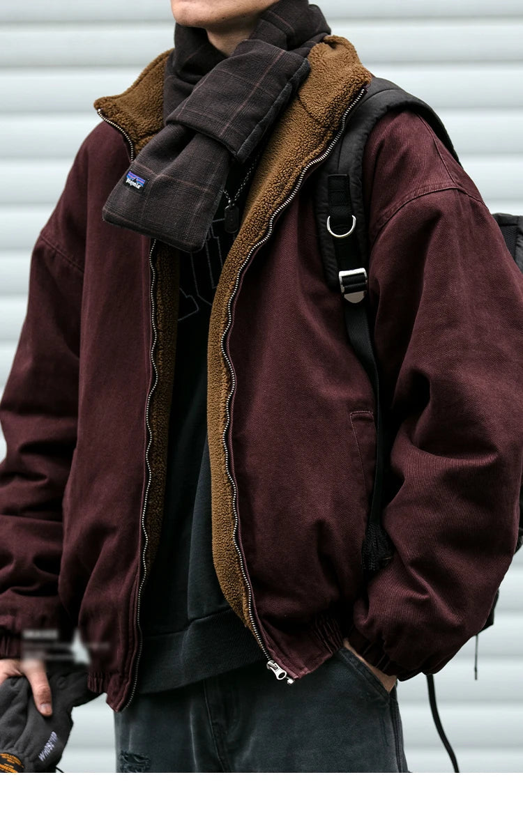 Japanese Vintage Polar Fleece Jacket Men Winter High Quality Thick Jacket Korean Streetwear Loose Couple Trendy Warm Coat Male